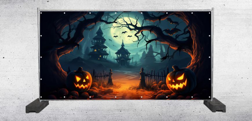 Bauzaunplane mit gruseligem Halloween Motiv